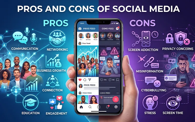 Pros and cons of social media showing its benefits and drawbacks
