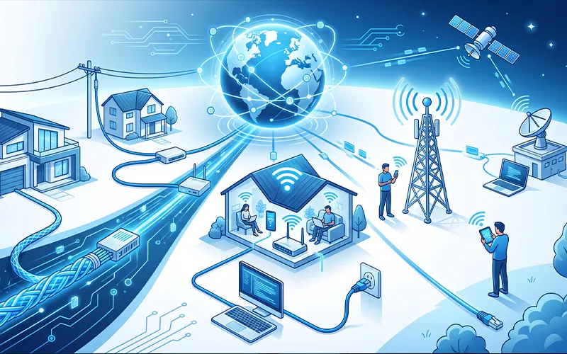 Different types of internet connections and network technologies