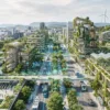Green technology solutions including solar panels, wind turbines, electric vehicles, and smart farming