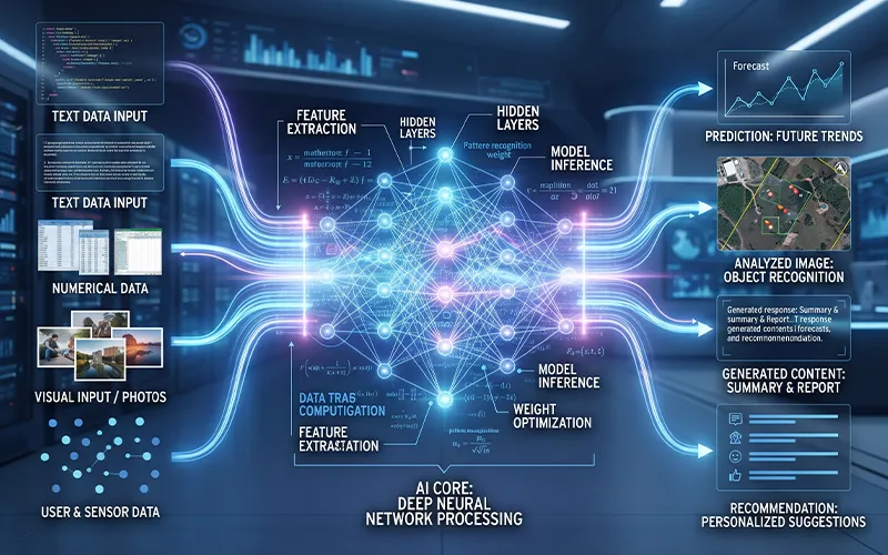 How artificial intelligence works through data, machine learning, and AI models