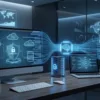 Information technology with computers, cloud computing, cybersecurity, and digital networks