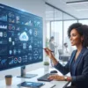 Management information systems dashboard showing business data and technology