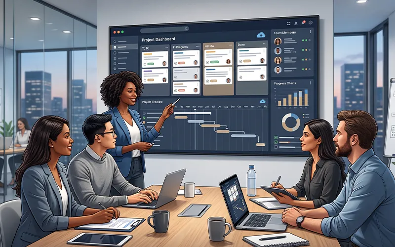 Project management software dashboard for organizing tasks, deadlines, and team projects