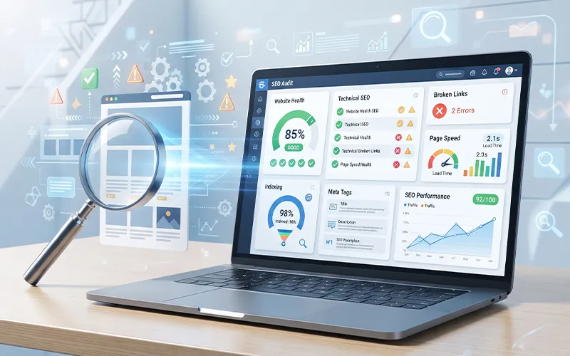 SEO audit tool analyzing website performance and technical SEO issues